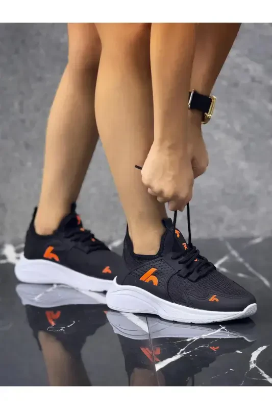 Lace-up Unisex Kids' Sports Shoe-Black-Orange-Black - 3