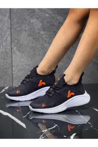 Lace-up Unisex Kids' Sports Shoe-Black-Orange-Black - 4