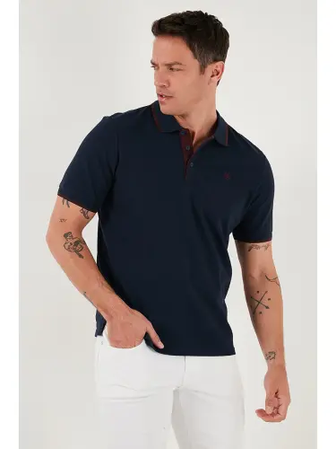Lacivert %100 Pamuk Düğmeli Slim Fit Erkek Polo Yaka Tişört 5902118-Lacivert - 5