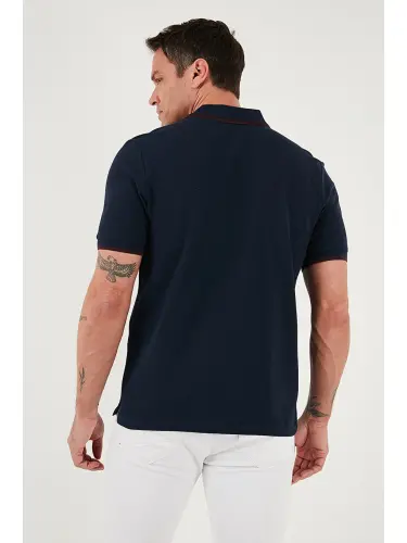 Lacivert %100 Pamuk Düğmeli Slim Fit Erkek Polo Yaka Tişört 5902118-Lacivert - 6