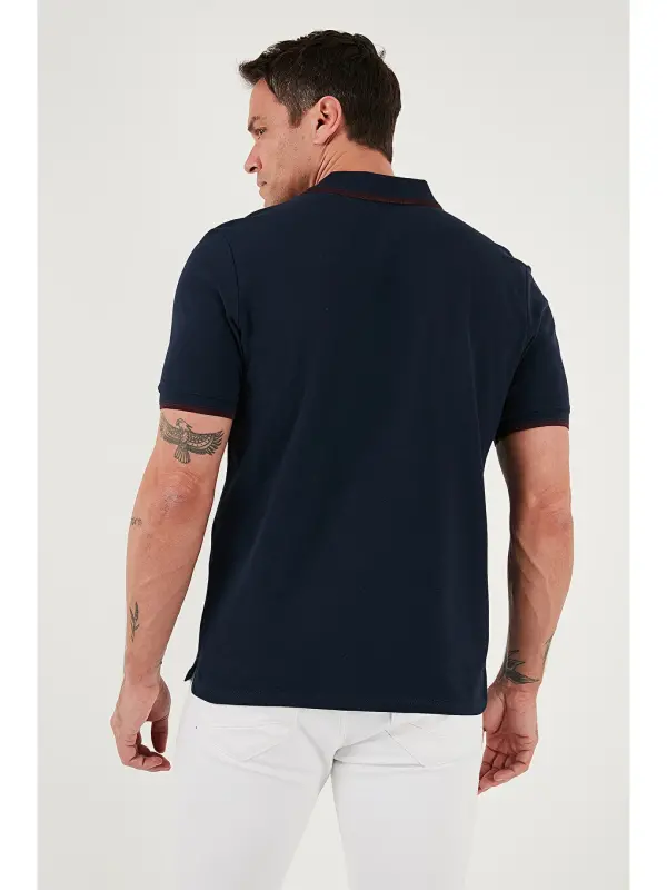 Lacivert %100 Pamuk Düğmeli Slim Fit Erkek Polo Yaka Tişört 5902118-Lacivert - 6