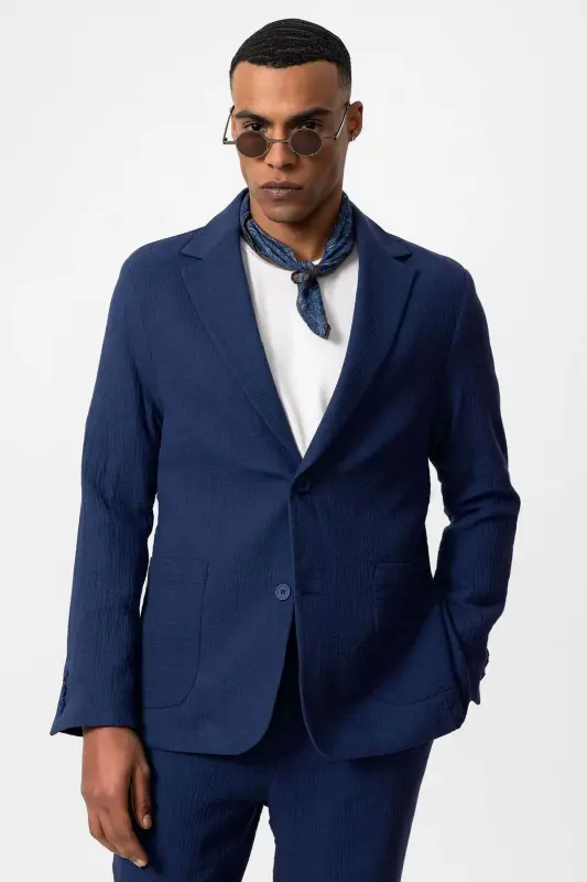 Lacivert Astarsız Torba Cepli Erkek Blazer Ceket-Lacivert - 1