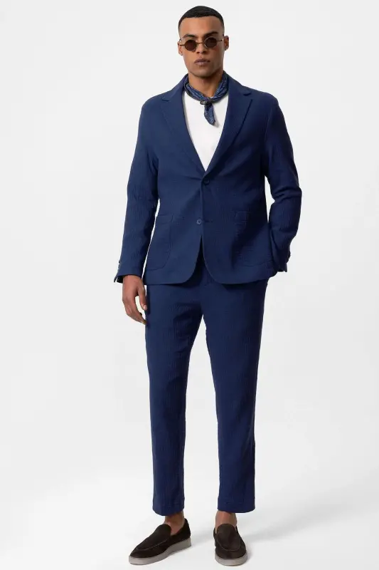 Lacivert Astarsız Torba Cepli Erkek Blazer Ceket-Lacivert - 2