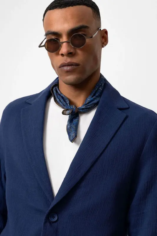 Lacivert Astarsız Torba Cepli Erkek Blazer Ceket-Lacivert - 4