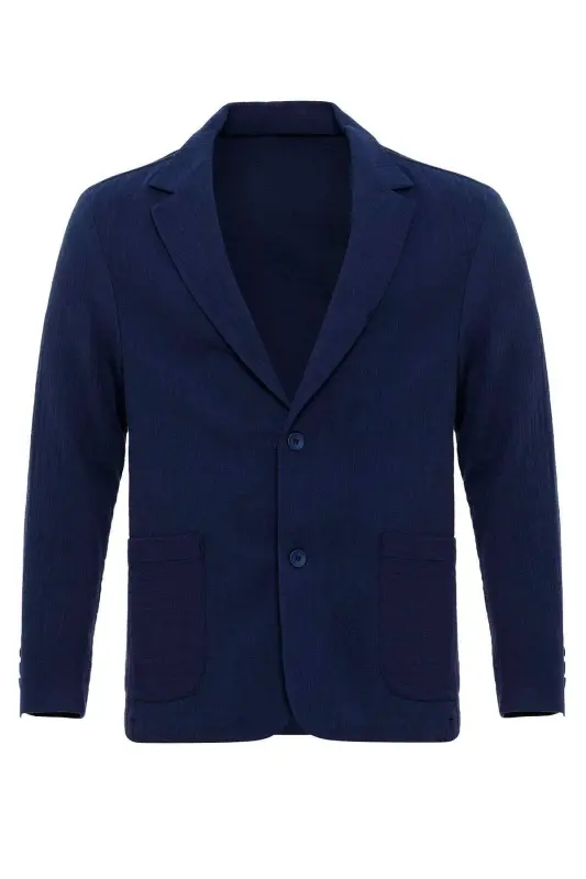 Lacivert Astarsız Torba Cepli Erkek Blazer Ceket-Lacivert - 6