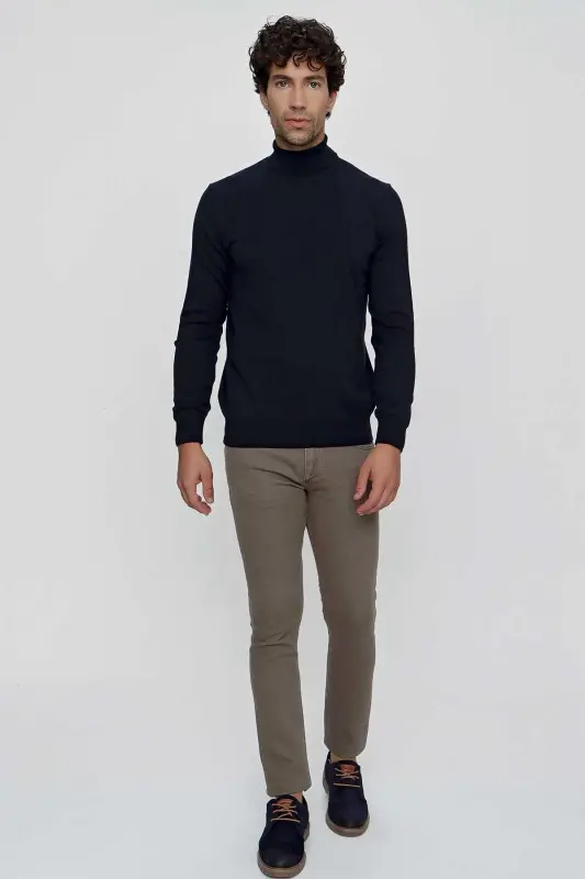 Lacivert Basic Dinamik Fit Rahat Kesim Balıkçı Yaka Triko Kazak - 5