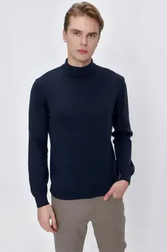 Lacivert Basic Dinamik Fit Rahat Kesim Yarım Balıkçı Yaka Triko Kazak 