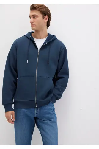 Kapüşonlu Fermuarlı Lacivert Basic Sweatshirt 0S10277-70490-Lacivert 
