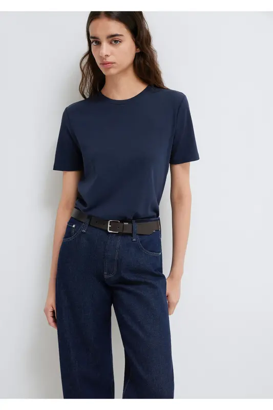 Lacivert Basic Tişört Semi Slim Fit / Yarı Dar Kesim 1612916-86623 - Mavi-86623 - 1