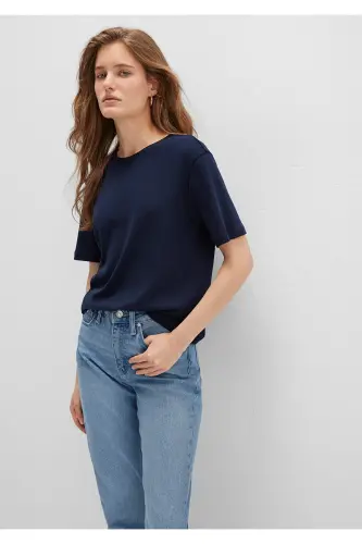 Lacivert Basic Tişört Semi Slim Fit / Yarı Dar Kesim 1612916-86623-Mavi - 2