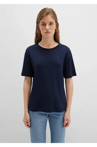 Lacivert Basic Tişört Semi Slim Fit / Yarı Dar Kesim 1612916-86623-Mavi - 3