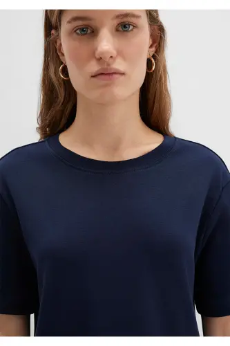 Lacivert Basic Tişört Semi Slim Fit / Yarı Dar Kesim 1612916-86623-Mavi - 5