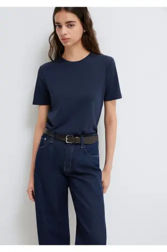 Lacivert Basic Tişört Semi Slim Fit / Yarı Dar Kesim 1612916-86623 - Mavi-86623 