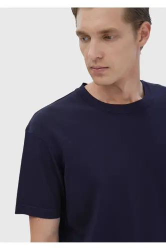 Lacivert Bisiklet Yaka Düz Örgü Triko-Lacivert - 4