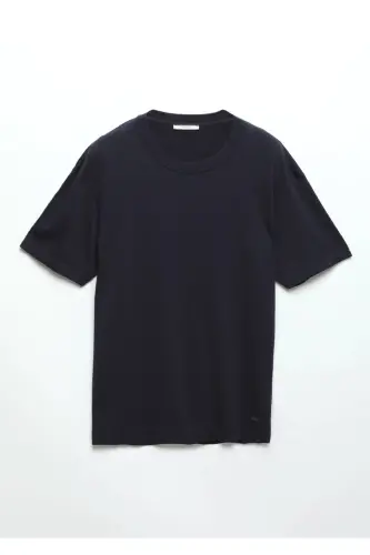 Lacivert Bisiklet Yaka Düz Örgü Triko-Lacivert - 7