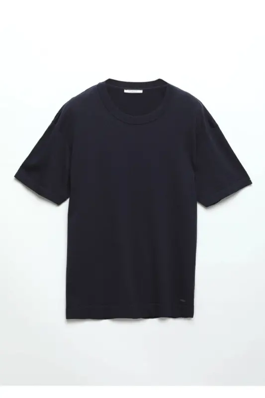 Lacivert Bisiklet Yaka Düz Örgü Triko-Lacivert - 7