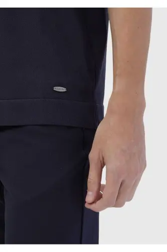 Lacivert Bisiklet Yaka Düz Örgü Triko-Lacivert - 5