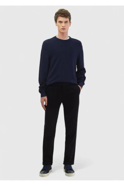 Lacivert Bisiklet Yaka Jakarlı Triko Kazak-Lacivert - Ramsey (1)