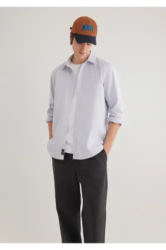 Lacivert chiziqli oq ko'ylak Regular Fit / Normal - 2