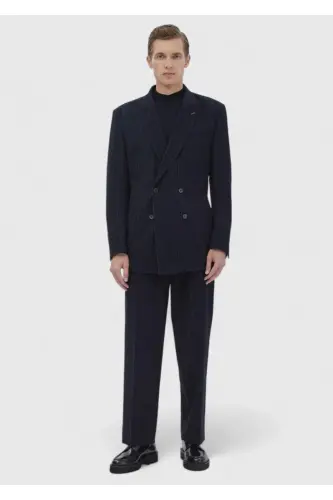 Lacivert Çizgili Comfort Fit Pamuk Karışımlı Takım Elbise - 6 Drop - 3