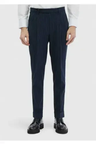 Lacivert Çizgili Dokuma Carrot Fit Klasik Pantolon - 3