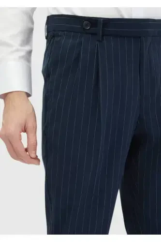 Lacivert Çizgili Dokuma Carrot Fit Klasik Pantolon - 5