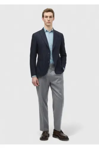 Lacivert Çizgili Zeroweight Slim Fit Yün Karışımlı Ceket - RAMSEY (1)