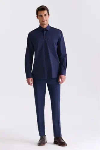 Lacivert Classic Fit %100 Pamuk Gömlek - Jakamen (1)
