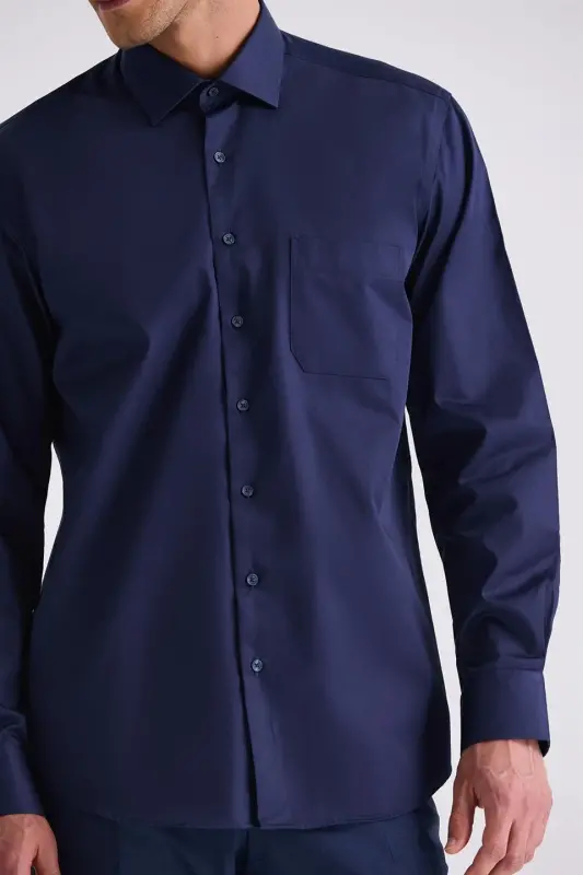 Lacivert Classic Fit %100 Pamuk Gömlek - 3