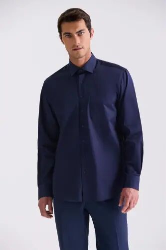 Lacivert Classic Fit %100 Pamuk Gömlek 