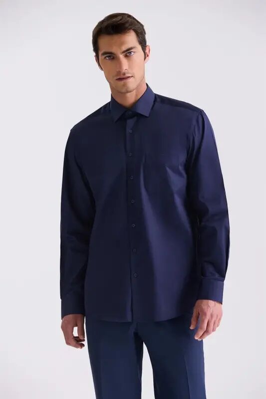 Lacivert Classic Fit %100 Pamuk Gömlek - Jakamen