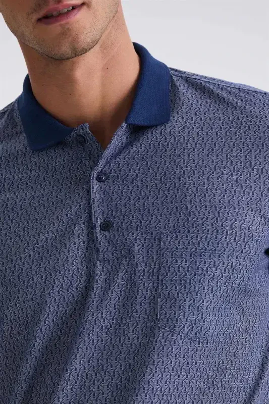 Lacivert Classic Fit Cepli Desenli Polo Yaka T-Shirt - 3