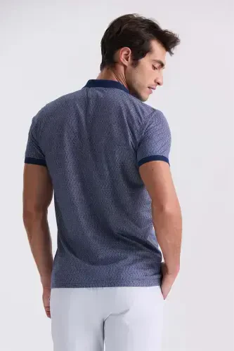 Lacivert Classic Fit Cho'ntakli Naqshli Polo Yoqali Futbolka - 4