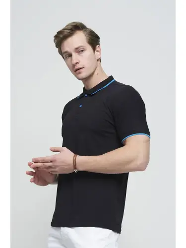 Lacivert Colton Yakası Biyeli Likralı Slim Fit Erkek Polo Yaka Tişört-Lacivert - LC WAIKIKI (1)