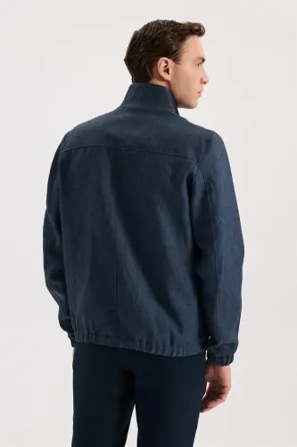 Lacivert Comfort Fit %100 Keten Mevsimlik Spor Mont - 4