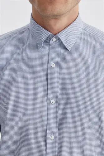 Lacivert Comfort Fit %100 Pamuk Piti Kare Gömlek - 3