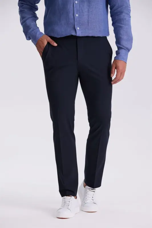 Lacivert Comfort Fit Bambu Karışımlı Rahat Kesim Esnek Kumaş Pantolon - JAKAMEN