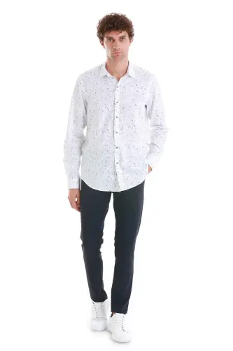 Lacivert Comfort Fit Baskılı Slim Yaka Uzun Kollu Spor Gömlek-Lacivert - 2