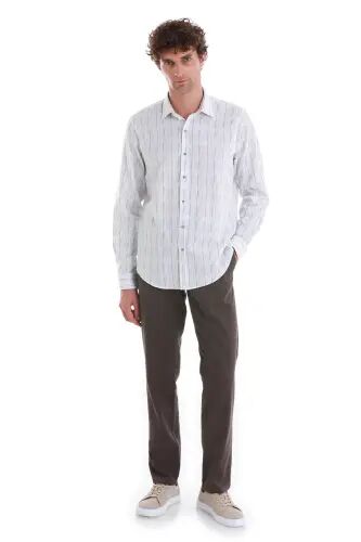 Lacivert Comfort Fit Baskılı Slim Yaka Uzun Kollu Spor Gömlek - Lacivert001 - Hatemoğlu (1)
