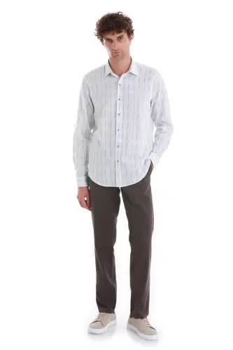 Lacivert Comfort Fit Baskılı Slim Yaka Uzun Kollu Spor Gömlek - Lacivert001 - Hatemoğlu (1)