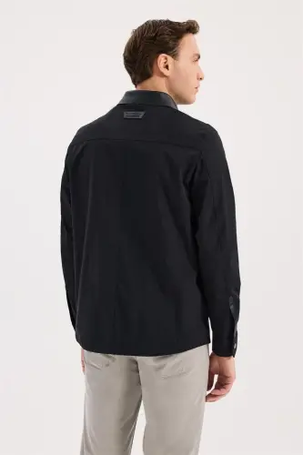 Lacivert Comfort Fit Bebe Yaka Hakiki Deri Detaylı Mevsimlik Spor Mont - 4