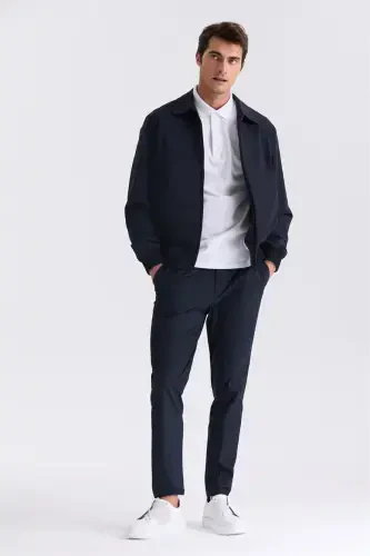 Lacivert Comfort Fit Bebe Yaka Mevsimlik Mont - JAKAMEN (1)