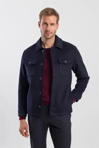 Lacivert Comfort Fit Bebe Yaka Yünlü Mont - 1