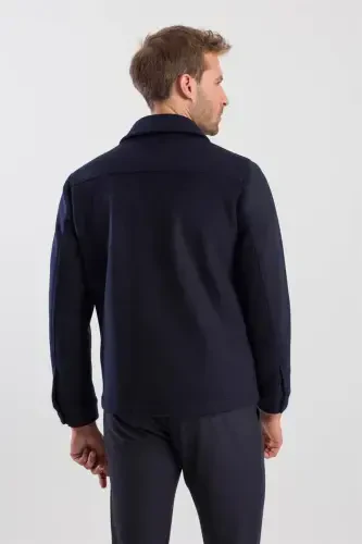 Lacivert Comfort Fit Bebe Yaka Yünlü Mont - 4