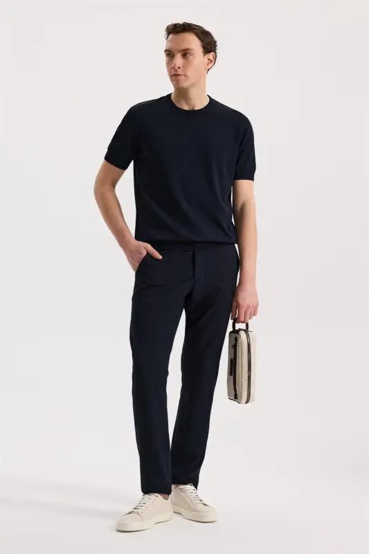 Lacivert Comfort Fit Beli Lastikli Esnek Kumaş Jogger Pantolon - 2