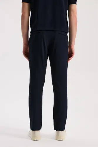 Lacivert Comfort Fit Beli Lastikli Esnek Kumaş Jogger Pantolon - 4