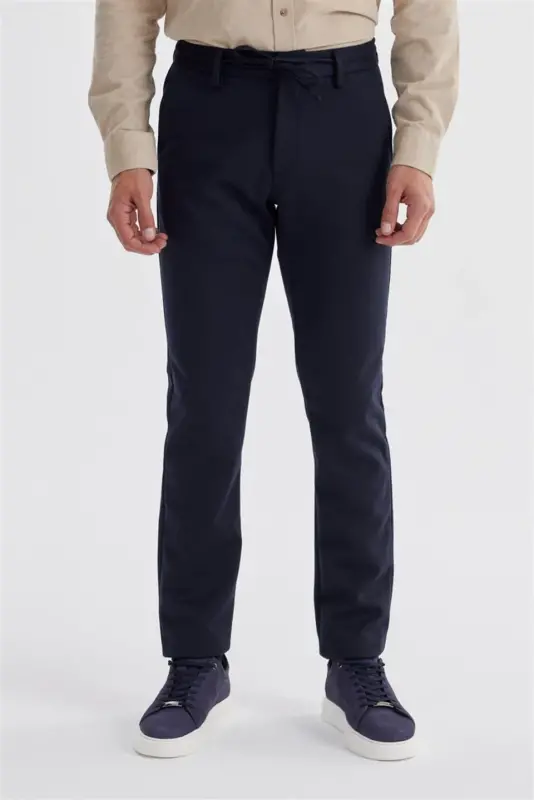 Lacivert Comfort Fit Beli Lastikli Yan Cep Jogger Pantolon - 1