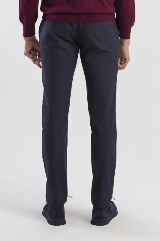 Lacivert Comfort Fit Beli Lastikli Yan Cep Pantolon - 4