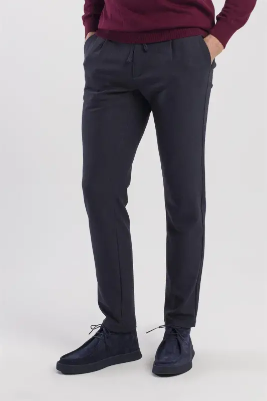 Lacivert Comfort Fit Beli Lastikli Yan Cep Pantolon - 1