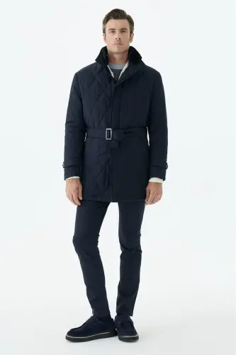 Lacivert Comfort Fit Berberi Yaka Fermuarlı Mont - 3